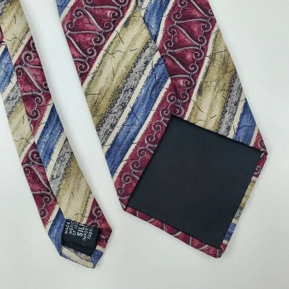 Bill Blass Striped Red Tan‎ Silk Tie 57 3 5/8